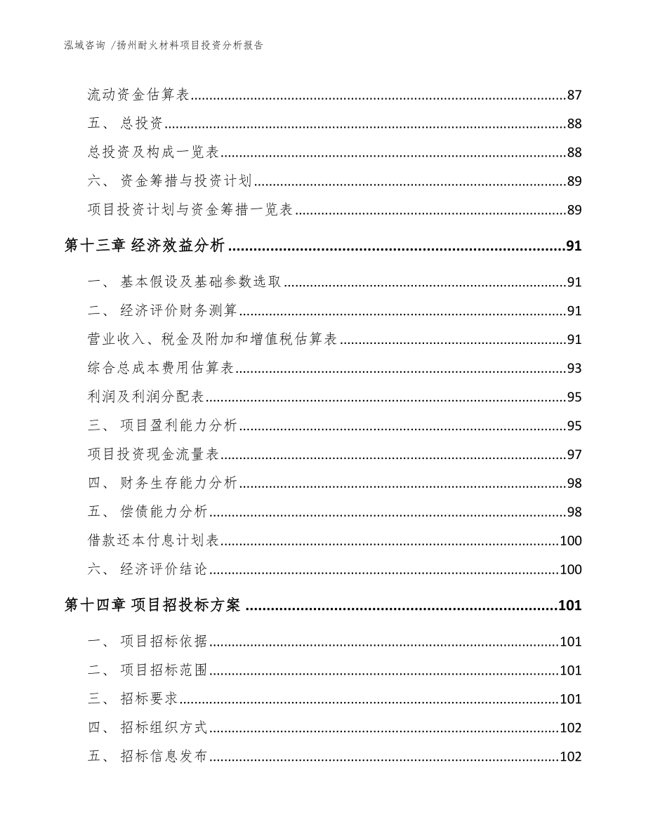 揚州耐火材料項目投資分析報告(范文參考)